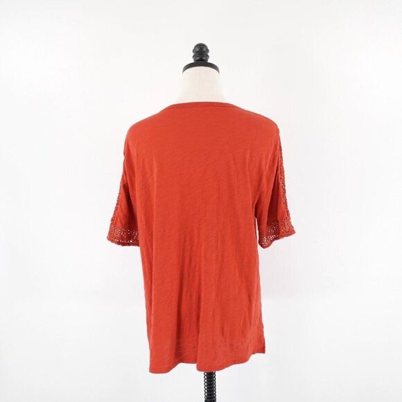Ann Taylor Loft Red Top / Blouse‎ XL Vintage Soft Scoop Neck Embroidered Lace - Picture 5 of 8